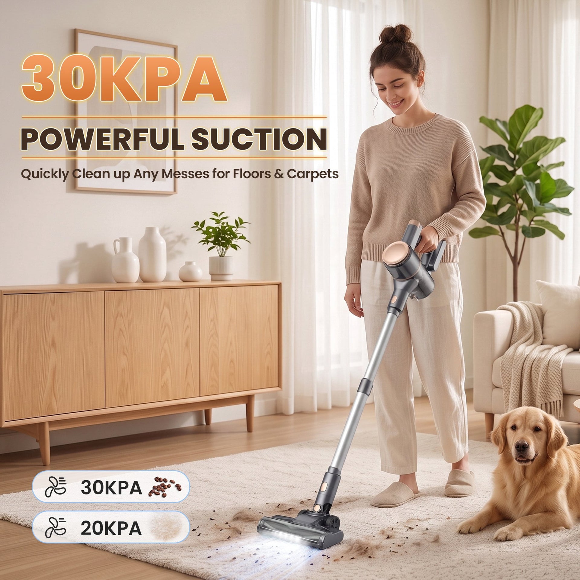 YOMA Cordless Stick Vacuum Cleaner Lightweight Powerful Handheld Vacuum for Home Hard Floor Carpet Pet Hair